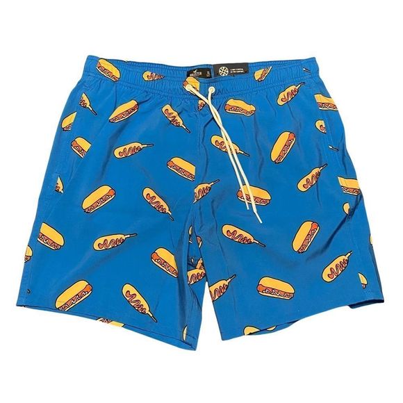 NWOT - Hollister Men’s 4-Way Stretch Guard Fit 5” Swim Trunk (Food Patterns) 🌭 - Picture 1 of 5